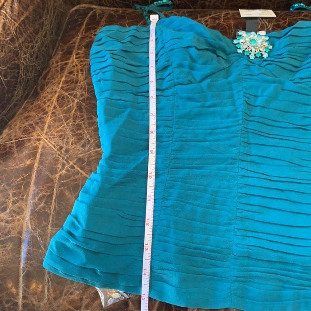 Vintage Y2K Bebe Teal Silk Pleated Cami Top Jeweled Brooch NWT Small - Picture 7 of 8